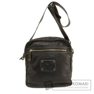 Gucci black leather messenger bag distinct riveted crest logo